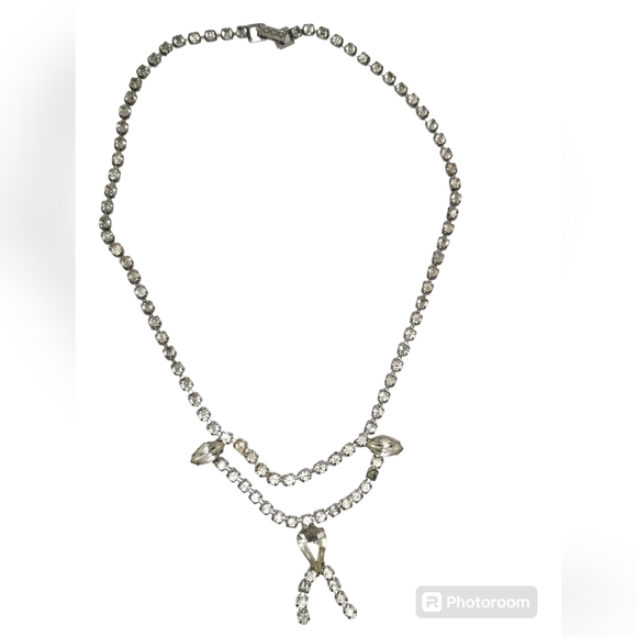 1950S FACETED CRYSTAL & SILVERTONE COLLAR LENGTH NECKLACE - Picture 5 of 7